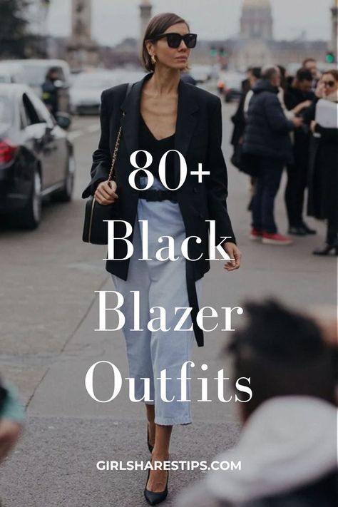 Discover 80+ effortlessly chic black blazer outfit ideas that blend trendy and stylish looks for any occasion! From classy date nights to elegant dinners, our collection features cute casual outfits with oversized blazers or cropped styles. Pair a black leather blazer with jeans and sneakers for a laid-back vibe, or dress it up for work, parties, and clubs. Whether you choose skirts or tailored pants, these versatile ensembles will make you the star of every event! Blazer Sneaker Outfits For Women, Outfits With Suit Jackets Women, Black Pants Suit Women Classy, Ralph Lauren Black Blazer Outfit, Styling Black Blazer Casual, Business Casual Jeans And Blazer, Jeans And Blazer Outfit Work, Vegan Leather Blazer Outfit, Dress Pants And Blazer Outfit