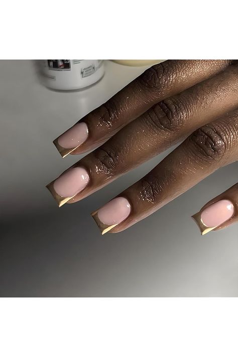 Gold French Tip Press on Nails Medium Square Fake Nails Glossy Full Cover Glue on Nails Reusable Acrylic Stick on Nails for Women DIY Manicure Decoration Nails Medium Square, Gold French Tip, Nails Inspiration Spring, French Tip Press On Nails, Country Nails, Nails Glossy, Press On Nails Medium, French Tip Acrylic Nails, Nails Medium