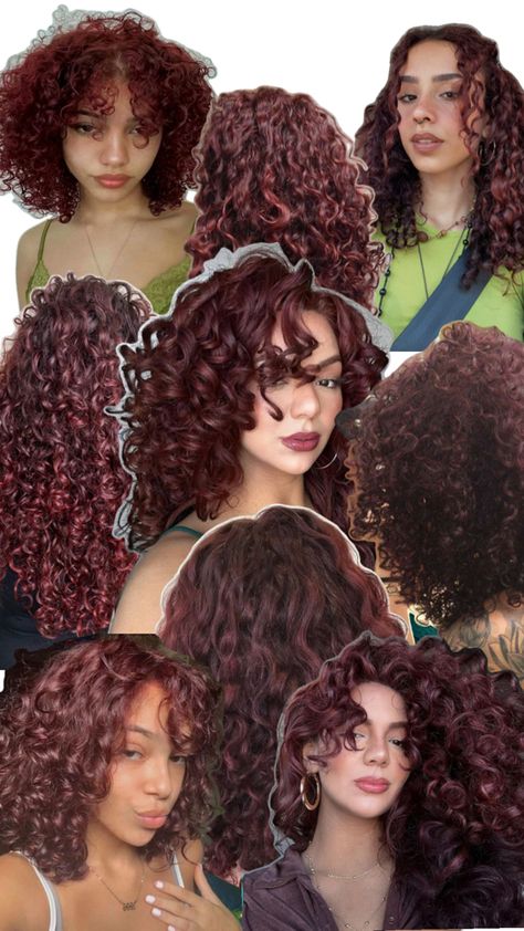 Chocolate Red Hair, Cherry Red Hair Color, Cherry Hair Colors, Red Hair Color Ideas, Cherry Red Hair, Dyed Curly Hair, Natural Curly Hair Cuts, Colored Hair Tips, Hair Color Chocolate