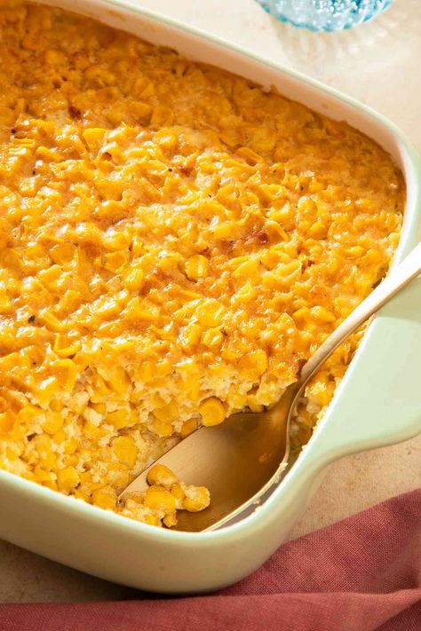 Bake this sweet and eggy corn pudding recipe and expect accolades from your crowd. It’s a super easy recipe—mostly a matter of opening cans—and always a Thanksgiving favorite. Grandmas Corn Pudding Recipe, Corn Casseroles, Casseroles Easy, Corn Pudding Recipe, Corn Side, Scalloped Corn, Indian Pudding, Fall Veggies, Cream Corn