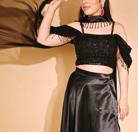 Bollywood style black lehenga choli for women wedding wear and party wear lehenga choli Slit skirt bridesmaid wear lehnga choli 1 lehnga choli black lengha custom stiched  all size possible  slit skirt  wedding lengha