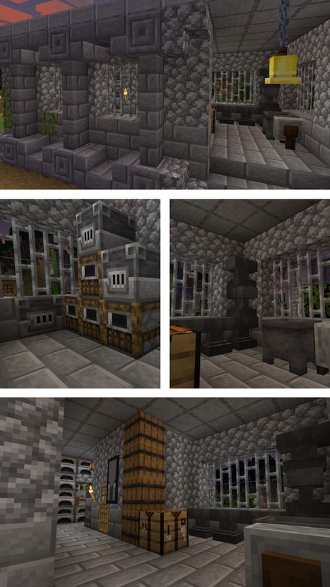 Minecraft Blacksmith Room, Minecraft Smithing Room, Minecraft Blacksmith Ideas, Minecraft Blacksmith House, Blacksmith Building, Minecraft Blacksmith, Minecraft Rooms, Building Minecraft, Minecraft Statues