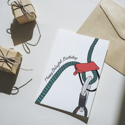 Climbing Birthday Cards, Rock Climbing Birthday Cards, Rock Climbing Art, Climbing Art, Backyard Wedding Decorations, Gift Card Design, Cute Letters, Printed Envelopes, Rock Climbing