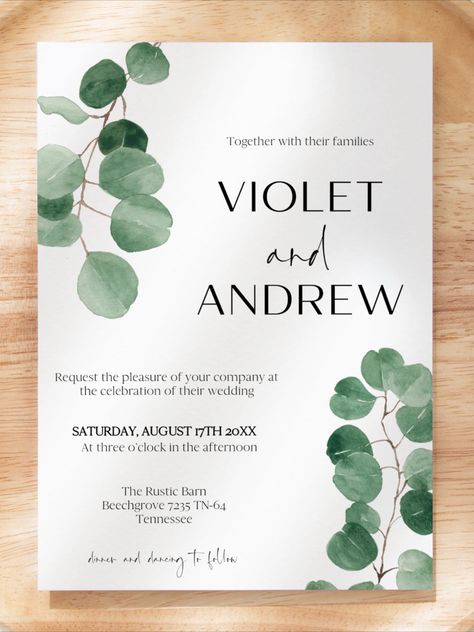 Eucalyptus Wedding Invite Eucalyptus Wedding Invites, Rustic Wedding Stationery, Greenery Invitation, Rustic Table Decor, Eucalyptus Wedding Invitation, Greenery Wedding Invitations, Eucalyptus Wedding, Watercolor Wedding Invitations, Diy Invitations