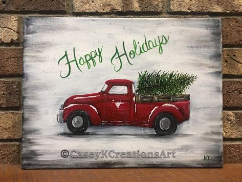 Red Truck Painting on Canvas Class Thursday Dec. 5th from 6 | Etsy Old Red Truck, Vintage Truck Christmas, Christmas Plaques, Painted Slate, Vintage Clipart, Red Truck Christmas, Christmas Red Truck, Christmas Paintings On Canvas, Christmas Tree Art