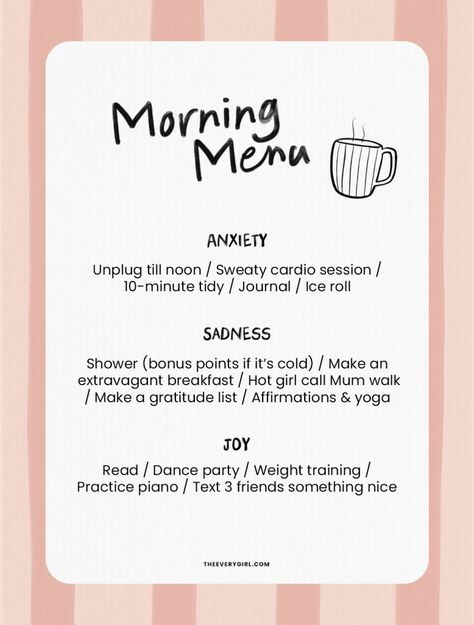 TikTok's "Morning Menu" Transformed My Morning Routine | The Everygirl Infj Morning Routine, Reset Checklist, Ice Roll, Change Day, In A Funk, My Morning Routine, Gratitude List, Tech Background, Work Skills