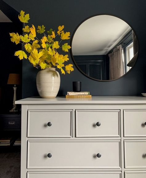 Painted Ikea Nightstand, Repaint Ikea Dresser, Diy Grey Dresser Makeover, Refinished Hemnes Dresser, Ikea Hacks Hemnes Dresser, Dresser Color Ideas Bedroom, Ikea Hemnes Console Table Hack, Ikea Hemnes Chest Of Drawers Hack, How To Paint Ikea Hemnes Dresser