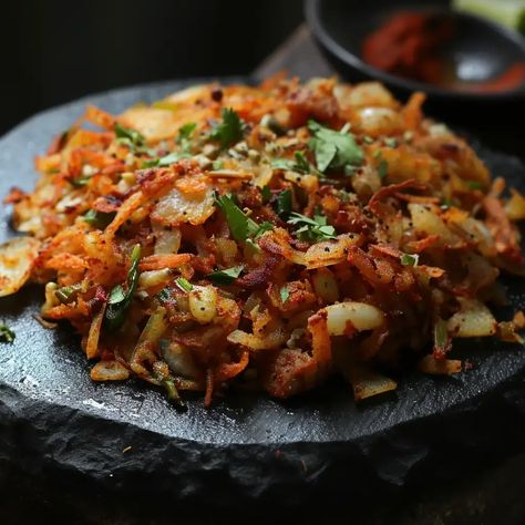 Kothu Parotta is a popular South Indian street food delicacy that originated in the southern states of India, particularly Tamil Nadu and Kerala. The dish is known for its unique preparation method, where flaky and layered parottas (a type of Indian flatbread) are shredded and stir-fried with a medley of spices, vegetables, and often, a choice of protein. Kothu Parotta is celebrated for its vibrant flavors and is a favorite among street food enthusiasts. Kerala Appetizers, Kothu Parotta Recipe, Tamil Food Recipes, Kothu Roti, Tamil Nadu Food, Kothu Parotta, Parotta Recipe, Tamil Recipes, Tamil Food