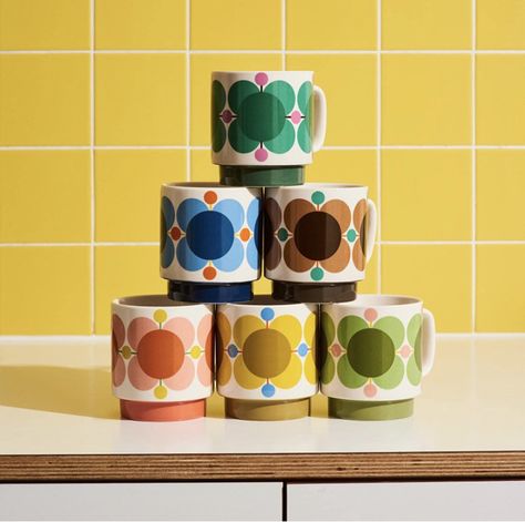 1960s Aesthetic, Stackable Mugs, Stacking Mugs, Sunflower Gifts, Orla Kiely, Tea Or Coffee, Mug Set, Beautiful Gift Boxes, Mugs Set