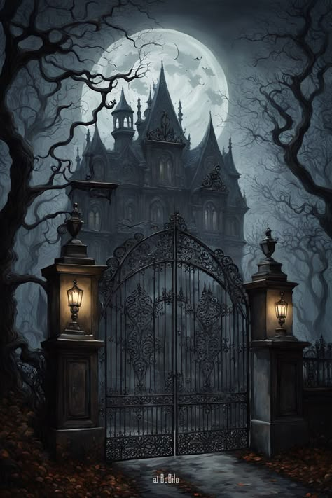 Haunted Manor: Spooky Full Moon Horror Scene 🌕 Dracula Mansion, Charlie Bone, Gothic House Exterior, Goth Mansion, Halloween Mansion, Haunted House Pictures, Spooky Disney, Spooky Mansion, Haunted Manor