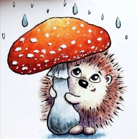 Hedgehog Drawing Cute, Cute Hedgehog Drawing, Mushroom Hedgehog, Hedgehog Drawings, Hedgehog Painting, Hedgehog Drawing, Valentines Day Drawing, Woodland Animal Art, Cottagecore Art