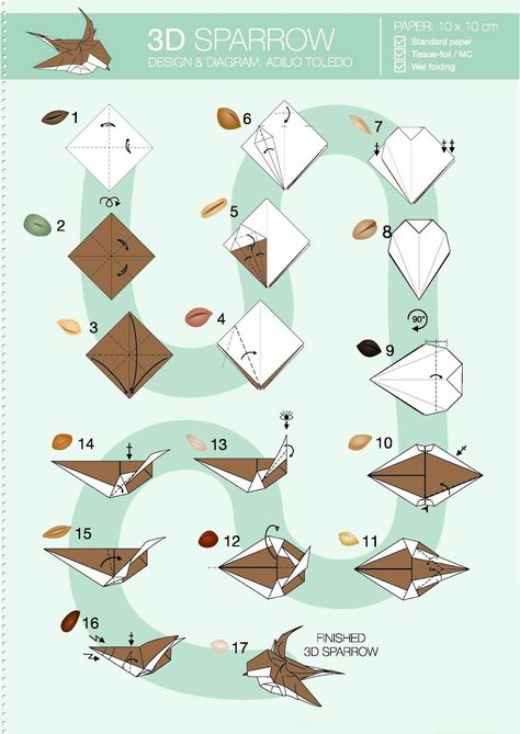 Origami Sparrow, Origami Intermediate, Origami Shapes, Origami Step By Step, Creative Origami, Origami Diagrams, Origami Models, Cute Origami, Origami And Kirigami