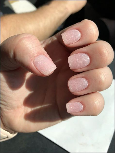 Sparkly Powder Dip Nails, Short Nails Acrylic Colors, Short Sparkly Dip Nails, Short Squoval Acrylic Nails Simple, Sparkly Dip Powder Nails, Sparkly Natural Nails, Short Dipped Nails, Sparkly Dip Nails, Nude Dip Nails