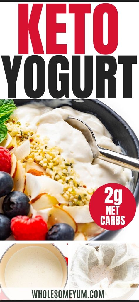 The Best Low Carb Keto Yogurt Recipe - Is yogurt keto? How many carbs in yogurt? Answering it all, plus make the BEST, creamy, easy, low carb keto yogurt recipe - with only 2g net carbs! #wholesomeyum Keto Yogurt, Low Carb Yogurt, Yoghurt Recipe, Keto Fruit, Yogurt Recipe, Liv Pure, Keto Food List, Low Carb Breakfast Recipes, Yogurt Recipes