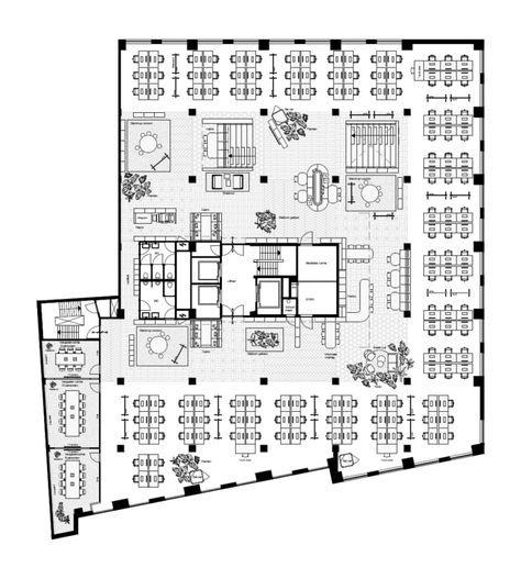 Office Interior Design Plan, Office Floorplans, Office Lounge Design, Office Building Plans, Open Office Layout, Office Layout Plan, Office Space Planning, Restaurant Plan, Office Floor Plan