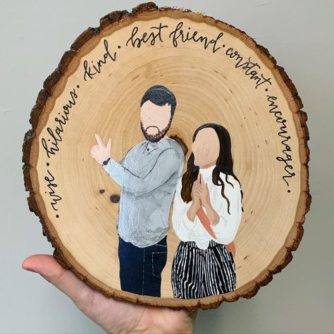 Hand painted brother and sister portrait on wood. Great for holiday and birthday gifts! Acrylic Painted Name Plates, Brother Sister Canvas Painting, Brother And Sister Painting Ideas, Brother Sister Painting, Hand Painted Wooden Family, Brother Sister Embroidery Hoop, Wood Slice Ornament Family Portrait, Portrait On Wood, Hand Painted Family Portraits