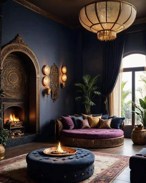 Luxurious Living Rooms, Navy Living Rooms, Snug Room, Room Dark, Meditation Room Decor, Vintage Couch, Pink Living Room, Front Rooms, Colourful Living Room