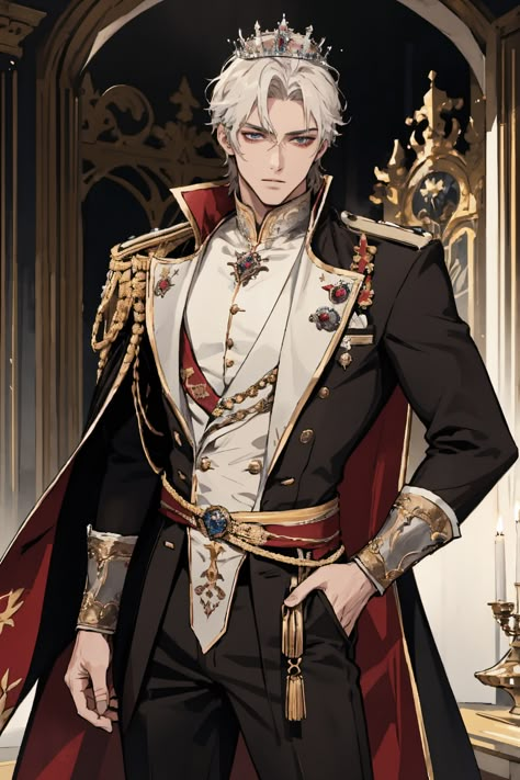 Fantasy Emperor Outfit, Prince Anime Royal, Prince Fantasy Outfit, Manhwa Prince Outfit, Royal Advisor Outfit, Royal Anime Guy, Royal Outfit Drawing, Male Fantasy Clothing Royal, Fantasy Royal Clothing