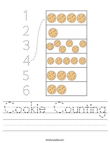 Cookie Counting Worksheet - Twisty Noodle Cookie Counting, Counting Worksheet, Transportation Worksheet, August Crafts, Mouse A Cookie, Twisty Noodle, Counting Worksheets, Holiday Lettering, Number Worksheets