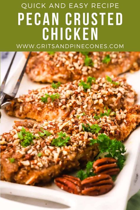 Pecan Encrusted Chicken, Pecan Crusted Chicken Breast, Pecan Crusted Chicken, Crusted Chicken Breast, Crusted Chicken Recipes, Pecan Crust, Pecan Chicken, Buttermilk Chicken, Crusted Chicken