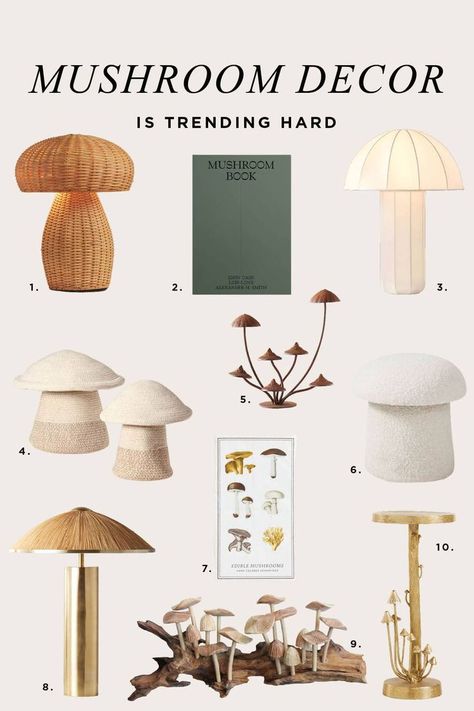 Round up of the mushroom decor that is trending in 2023 Mushroom Room Decor, Mushroom Bedroom, Vintage House Interior, Cozy Neutral Living Room, Hipster Home Decor, Boho Eclectic Decor, 1970s Decor, Sage Green Bedroom, Mushroom Lights