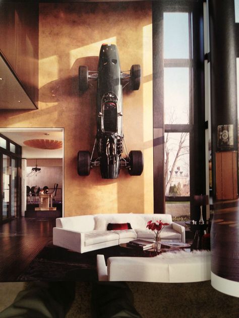 Just flipping through a magazine when... That is one way to display a classic F1 car. - Imgur Bachelor Pad Decor, Bachelor Pad, Garage Design, Race Car, Interior Spaces, Man Cave, The Wall, Interior Architecture, Interior And Exterior