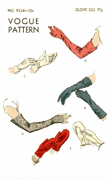 Vogue 9334 formal opera gloves or mittens. Gloves Illustration, 1940s Vogue, Gloves Drawing, Glove Pattern, Elegant Gloves, Vintage Gloves, Gloves Fashion, Opera Gloves, Vogue Sewing