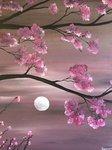 Learn to paint a Cherry Blossom Moonlight II Canvas Painting Quotes, معرض فني, Believe In, Yourself Quotes, Easy Canvas Painting, Night Painting, Painting Art Projects, Learn To Paint, Diy Canvas