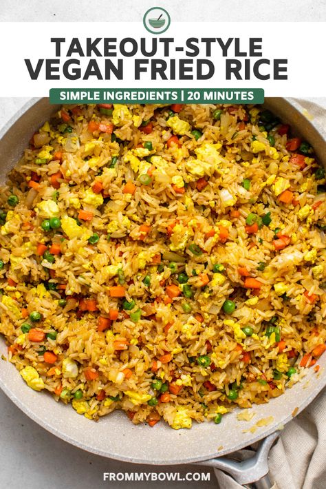 Learn how to make the best Vegan Takeout-Style Fried Rice at home, in only 20 minutes! This Fried Rice is perfectly seasoned, fluffy, and golden. Vegan Rice Dishes, Fried Rice At Home, Vegetable Fried Rice Recipe, Vegetarian Fried Rice, Vegan Fried Rice, Rice Recipes Vegan, Veggie Fried Rice, Cholesterol Recipes, Seasoned Veggies