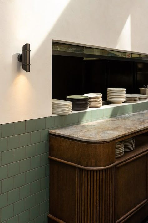 Waiter Station, Leather Banquette, Walnut Timber, The Local Project, Auckland New Zealand, Service Station, People Together, Restaurant Interior Design, Trieste