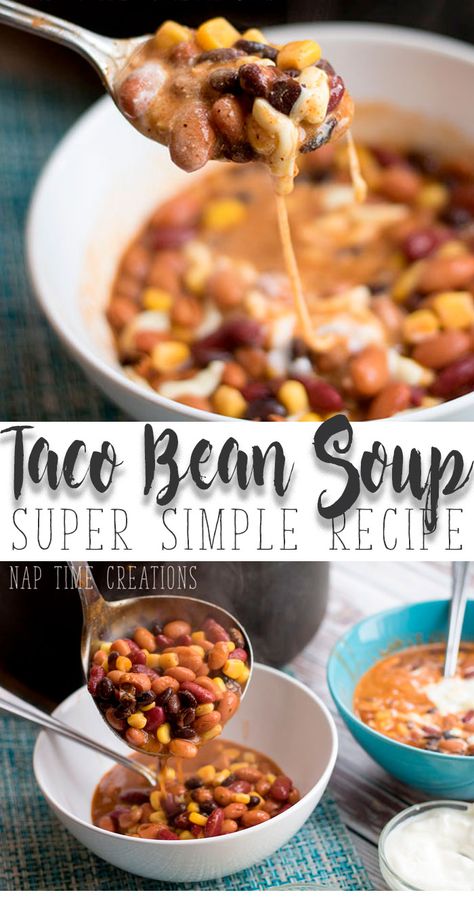 Taco Bean Soup, Bean Soup Crockpot, Canned Beans Recipe, Beans And Tomatoes, Healthy Beans, Bean Soup Recipe, Soup Beans, Bean Soup Recipes, Easy Taco