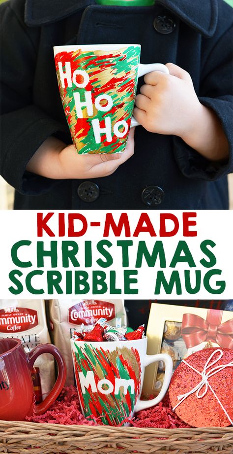 Kid Made Scribble Christmas Mug Gift Gifts For Kids To Make, Crafty Christmas Gifts, Arts N Crafts, Kids Gift Baskets, Parents Christmas, Christmas Crafts For Toddlers, Christmas Gifts To Make, Toddler Christmas Gifts, Christmas Gifts For Parents