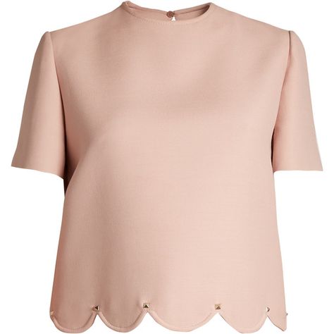 Valentino Rockstud-embellished scalloped-hem wool-blend top (1,960 CAD) ❤ liked on Polyvore featuring tops, blusas, shirts, t-shirts, pink, pink slip, scallop edge top, valentino shirt, scalloped shirt and nude shirt Nude Shirt, Scalloped Shirt, Valentino Shirt, Embellished Crop Top, Blusas T Shirts, Boxy Crop Top, Embellished Shirt, Flirty Tops, Piece By Piece