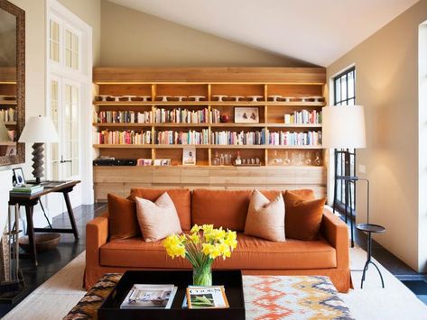 You Have to See Ina Garten’s Cookbook Library | Kitchn Ina Garten Cookbooks, Cookbook Library, Reading Room Design, Hampton Home, Barn Kitchen, Orange Sofa, 1001 Pallets, Barefoot Contessa, Hamptons House