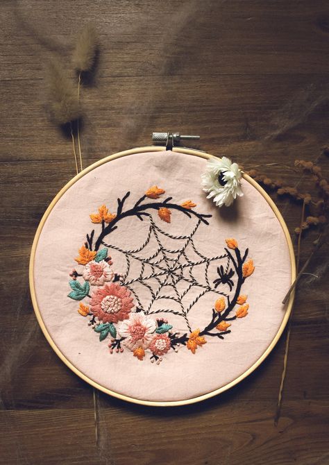 Fall Themed Embroidery, Spooky Embroidery Patterns Free, Black Background Embroidery, Horror Embroidery, Window Paint, Butterfly Photography, String Theory, Felt Embroidery, Halloween Embroidery