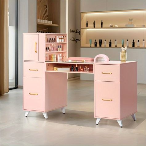 Faster shipping. Better service Salon Desk, Salon Storage, Nail Desk, Table Makeup, Nail Station, Makeup Station, Makeup Desk, Open Cabinets, Manicure Table