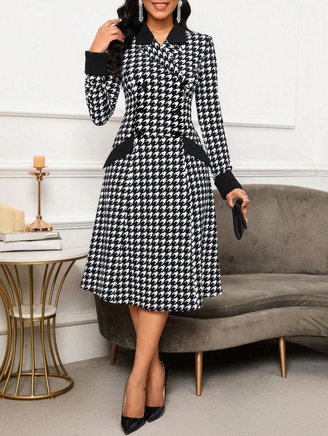 Double Breasted Dress, Work Fits, Office Dresses For Women, Houndstooth Dress, Office Dress, Classy Dress Outfits, Trending Fashion Outfits, Dress Spring, Office Dresses