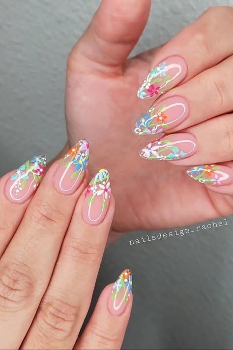 Floral Nail Designs, Flower Nail Designs, Spring Nail, Fire Nails, Nail Designs Spring, Floral Nails, Nail Arts, Flower Nails, Stiletto Nails