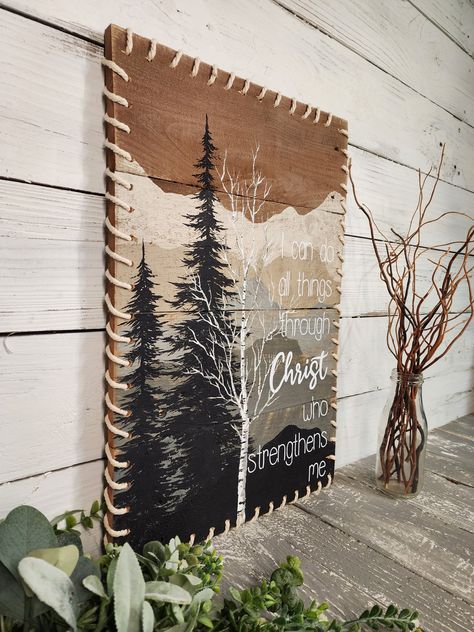 Canvas Painting Decor Ideas, Boho Wooden Signs, Cute Cabin Decor, Wood Painted Signs, Rustic Wood Wall Art Diy, Wood Painting Ideas Acrylic, Painted Signs On Wood Ideas, Painted Pallets For Outside, Wood Christmas Ideas