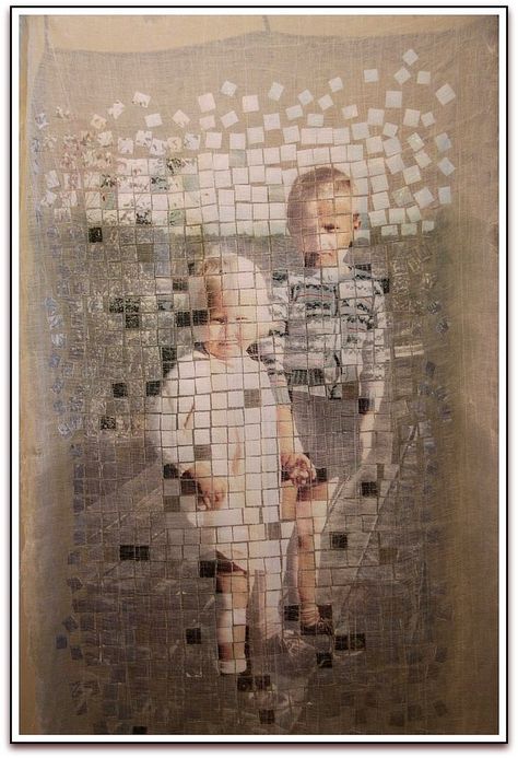 https://flic.kr/p/aEHbyy | more Fibre Optix...Connections Exhibition...Orillia Nov-Jan/12 | This impressive work is almost life size..it depicts the artist and her brother, as young children.....and it is entitled Memory...and it partly refers to the artist's mother, whose memory is failing..... It is composed of cheesecloth, and carefully segmented photographic enlargements, printed in varying degrees of density ...I was mightily impressed ! www.connectionsfibreartists.com Loss Of Memory Illustration, Memory Art Ideas, Art About Connection, Art About Memories, Art About Memory, Art About Change, Memories Textiles, Memories Artwork, Connections Art