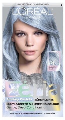 L'Oreal® Paris Féria® Smokey Pastels - I love this shade! It comes in other colors too.  I am so so tempted!  #ad#haircolor Loreal Paris Feria, Silver Hair Dye, Pastel Blue Hair, Loreal Hair, Balayage Ombré, Light Blonde Hair, Silver Hair Color, Silver Grey Hair, Hair Color Pastel