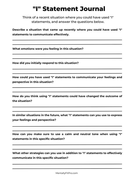 I Feel Statements Worksheet, Communication Styles Worksheet, I Statements Worksheet, Healing Worksheets, Emotion Journal, Values Clarification, Couples Therapy Exercises, I Statements, Family Therapy Activities