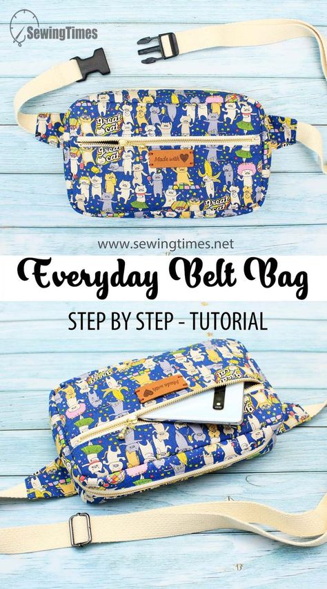 Fanny Pack Pattern Free, Diy Belt Bag, Fanny Pack Sewing Pattern, Everyday Belt Bag, Belt Bag Pattern, Sling Bag Pattern, Fanny Pack Pattern, Pochette Portable, Handbags Patterns