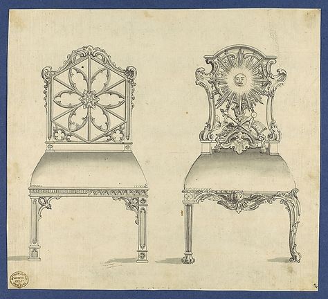 Gothic Chair, Chippendale Furniture, Back Drawing, Chair Drawing, Carpentry And Joinery, London Artist, Gothic Furniture, Interior Design Guide, Vintage House Plans