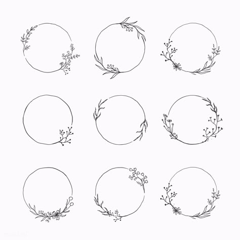 Round floral frame element vector set | premium image by rawpixel.com / sasi Wreath Drawing, Floral Drawing, Pola Sulam, Framed Botanicals, Bullet Journal Art, Flower Logo, Circle Frames, Floral Frame, Bullet Journal Doodles