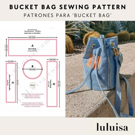 Hand Bag Patterns, Bucket Bag Sewing Pattern, Bucket Bag Diy, Diy Bags Jeans, Bucket Bag Pattern, Tas Denim, Backpack Pattern Sewing, Backpack Sewing, Denim Bag Diy