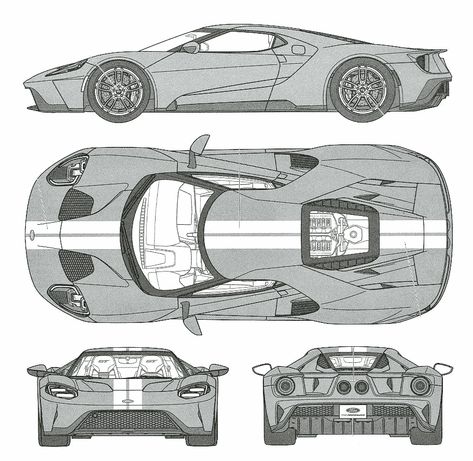 Ford GT 2018 Blueprint - Download free blueprint for 3D modeling Ford Gt 40 Sketch, Car Reference For 3d Modeling, Ford Gt Drawing, Car Blueprint 3d Modeling, Car Blue Print, Cars Blueprints, Blue Print Design, Honda S660, Blueprint For 3d Modeling