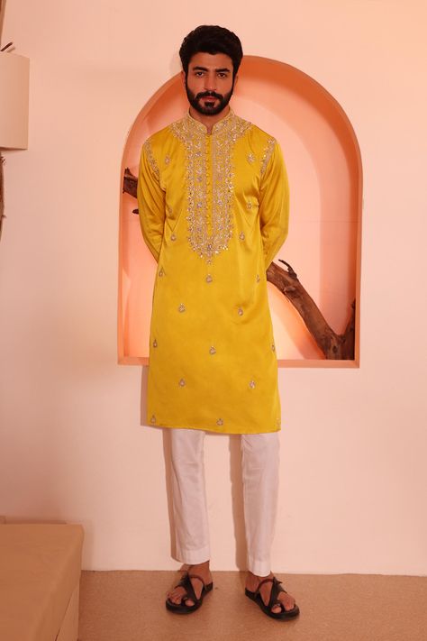 Yellow Kurta Men, Groom Haldi, Marriage Outfit, Haldi Ceremony Outfit, Silk Kurta Set, Wardrobe Planner, Wedding Kurta, Wedding Kurta For Men, Yellow Kurta