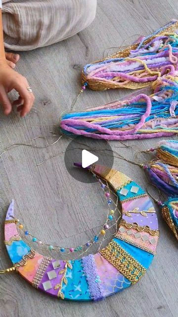 Earth2Jaz on Instagram: "Would YOU hang this pastel rainbow crescent moon dreamcatcher in your home? . . . .#moonart #crescentmoon #artsandcrafts #craftideas #craftinspo #craftreel #timelapse #wallart #pastelrainbow #nurserydecor #decorideas #handmadeart #dreamcatcher #bohostyle #bohodecor" How To Make A Dream Catcher Diy, Beads Dreamcatcher, Crescent Moon Dreamcatcher, Moon Dream Catcher, Moon Dreamcatcher, Dream Catcher Boho, Dream Catchers, Moon Art, May 7