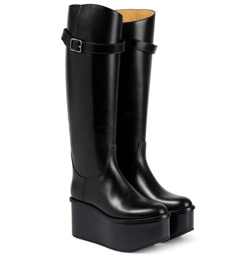 LOEWE Platform leather riding boots Loewe Boots, Black Leather Combat Boots, Pointed Toe Boots, Leather Slide Sandals, Leather Riding Boots, White Sandals, Leather Ballet Flats, Leather Slides, At The Top